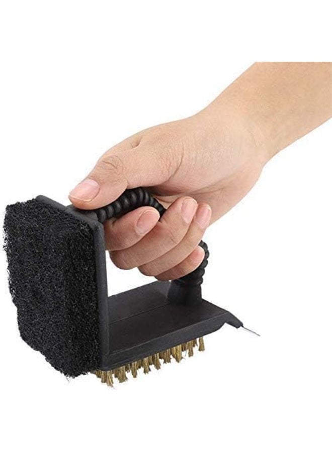 3 in 1 BBQ Cleaning Grill Brush Multipurpose Safe Steel Wire Barbecue Brush with Copper Wire Cleaning Bristles Included Scrub Pad Scraper Remover Scourer Kitchen Cleaning Tool - Image 3